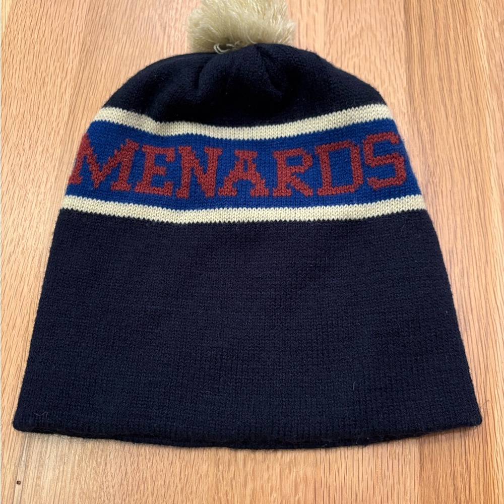 Menards Unisex Black and Blue Knit Hat with Pom / One Size